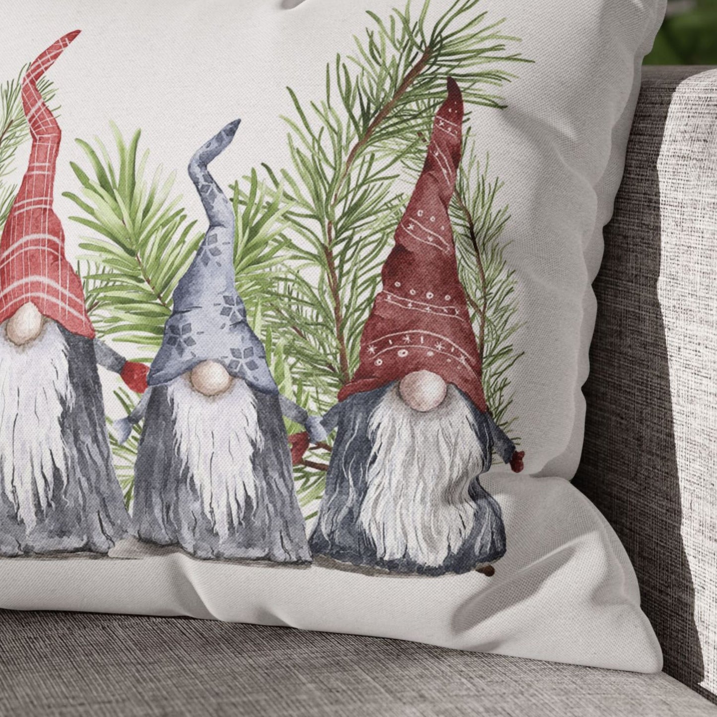 close up of Gnomes Christmas PILLOW from Blue Water Songs