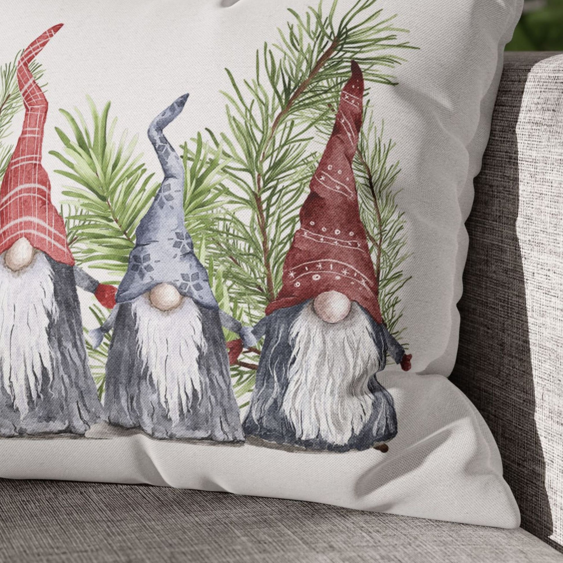 close up of Gnomes Christmas PILLOW from Blue Water Songs