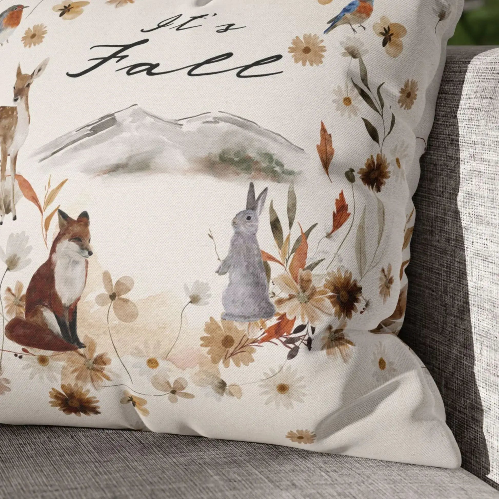 closer up of Woodland Fall Pillow Cover from Blue Water Songs