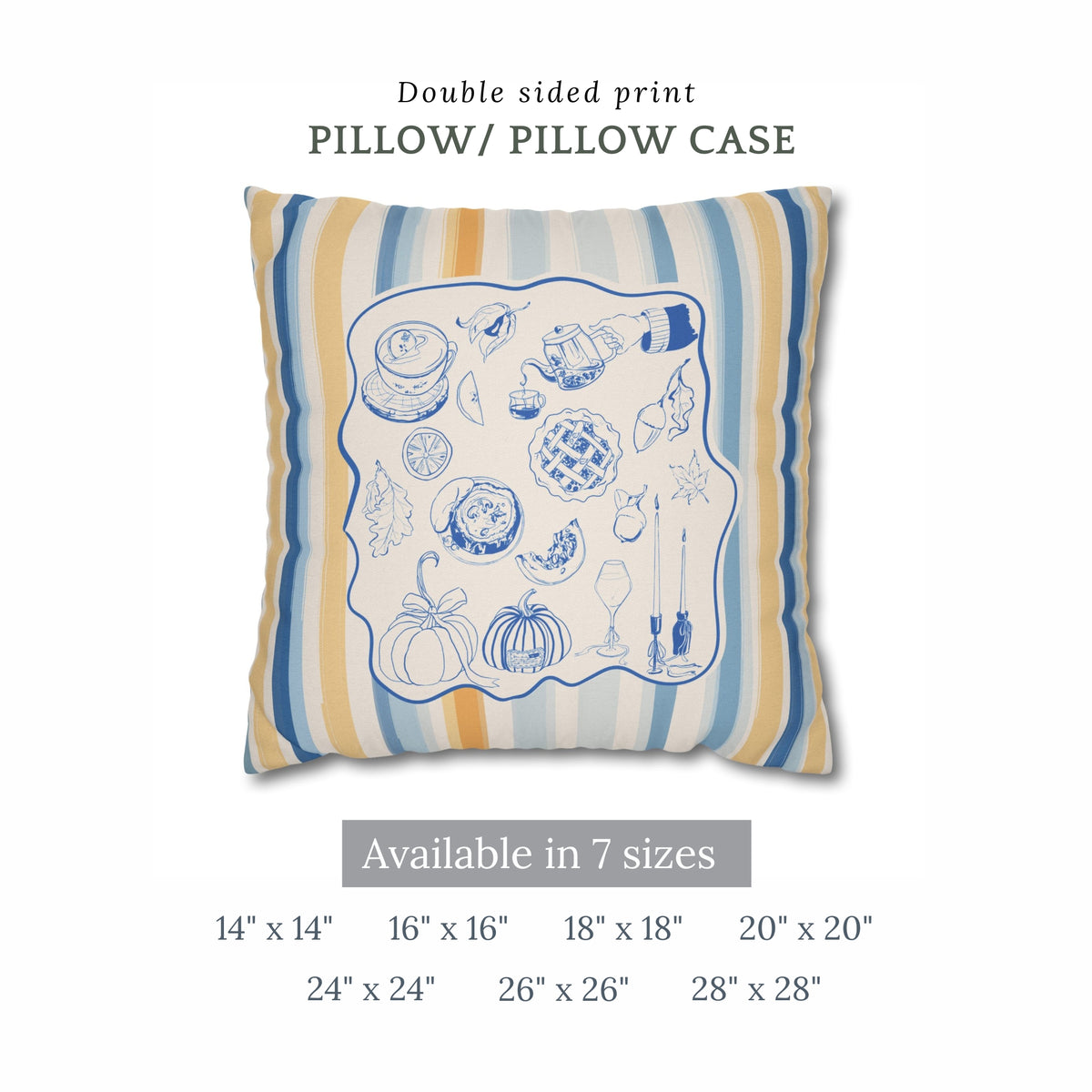 Blue Yellow Coastal Fall Pillow and Cover, Coastal Fall Decor