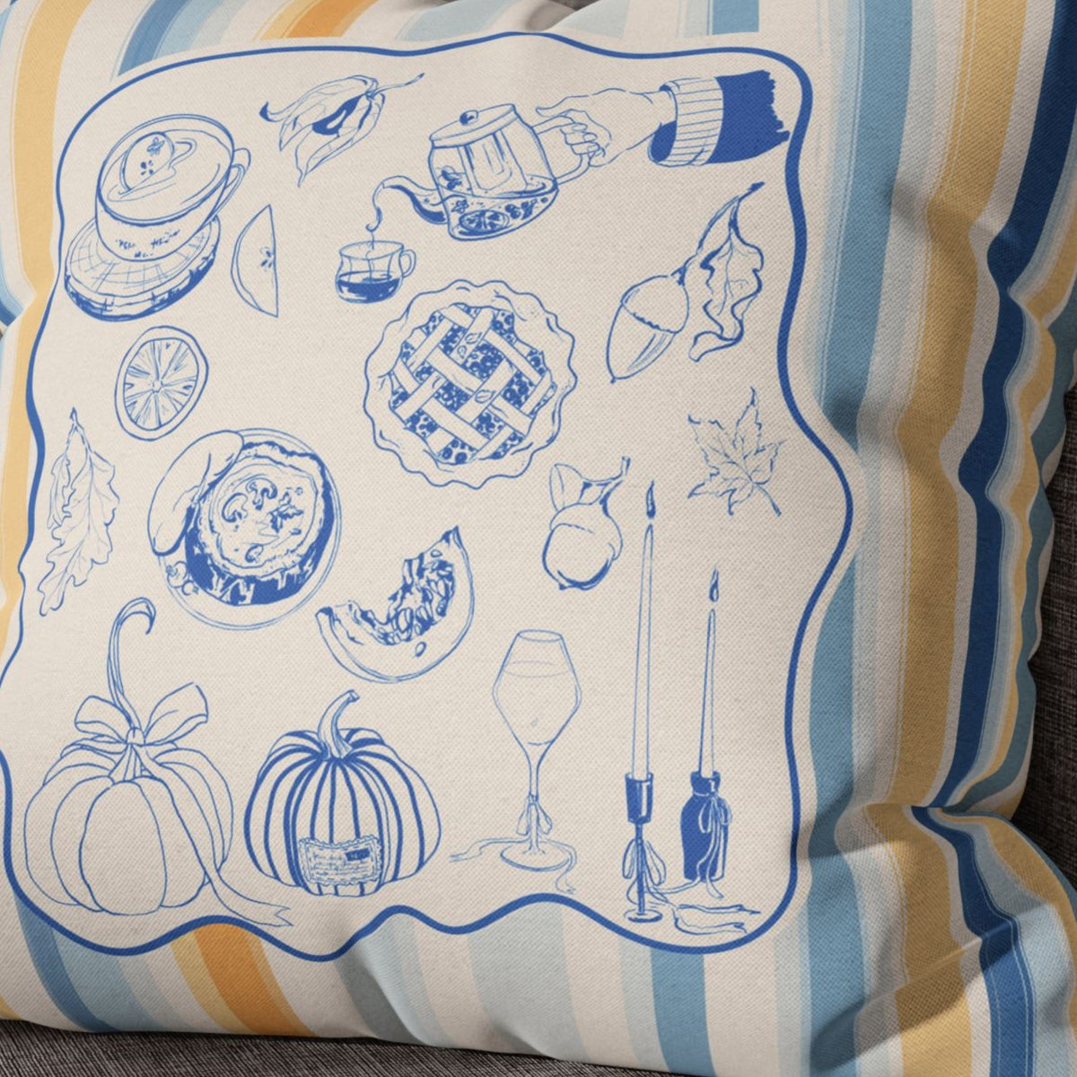 Blue Yellow Coastal Fall Pillow and Cover, Coastal Fall Decor