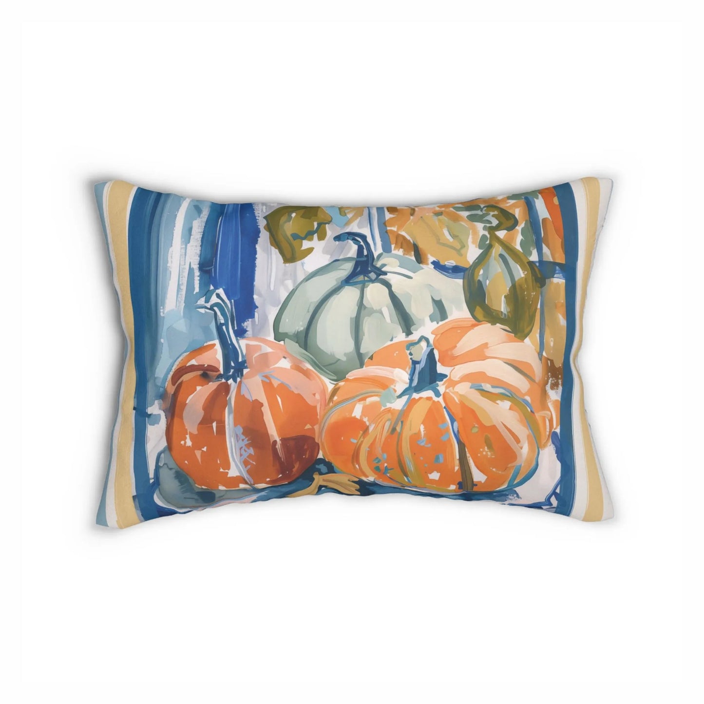 Blue and Orange Pumpkin Pillow and Cover, Coastal Fall Decor