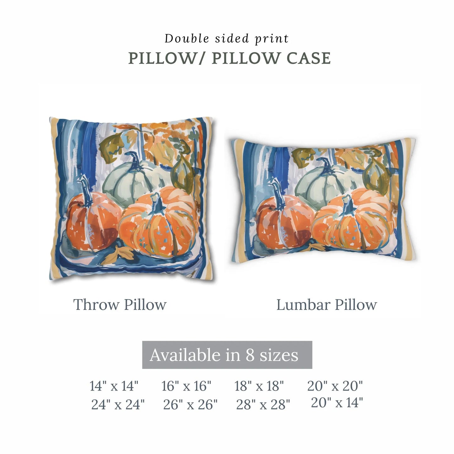 Blue and Orange Pumpkin Pillow and Cover, Coastal Fall Decor