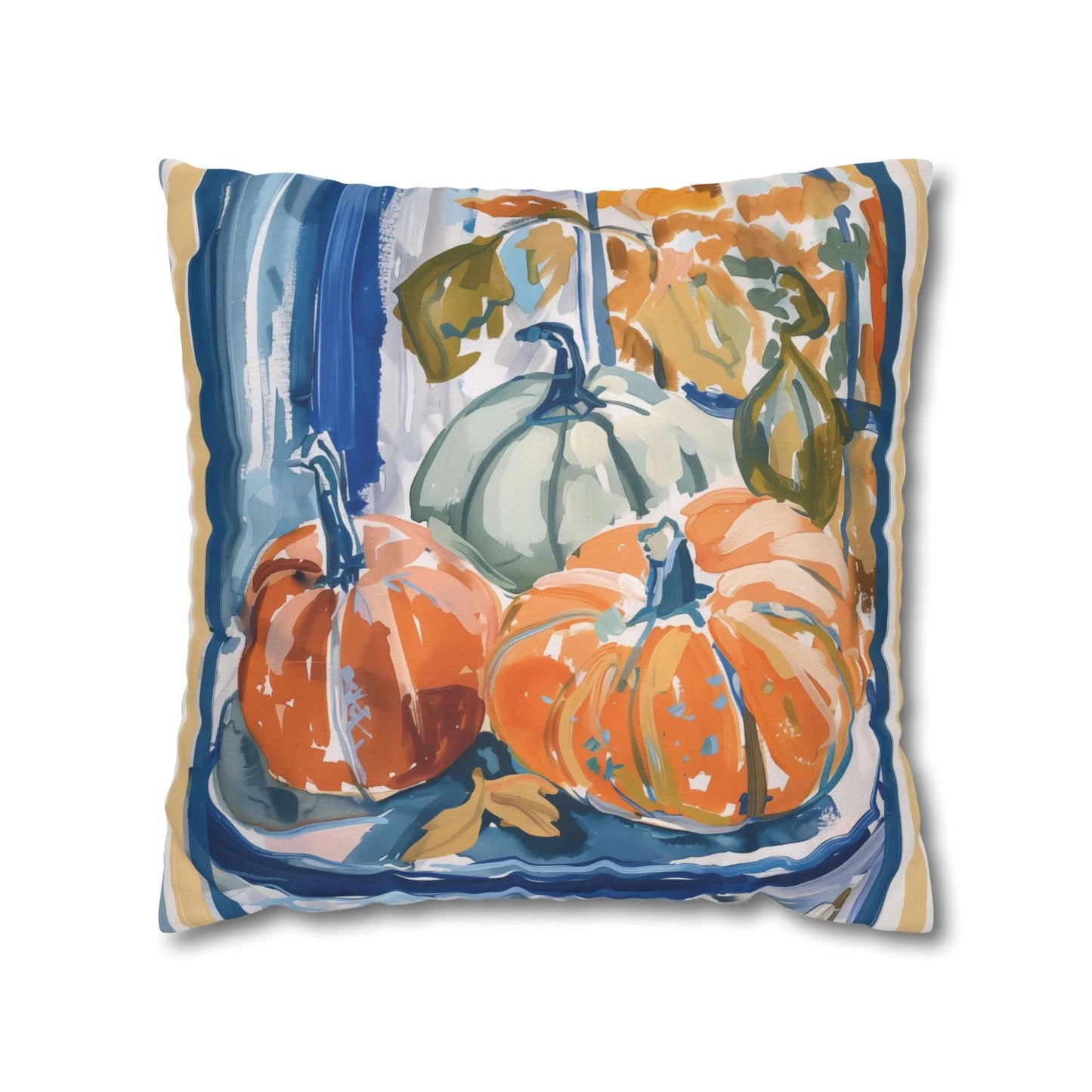 Blue and Orange Pumpkin Pillow and Cover, Coastal Fall Decor