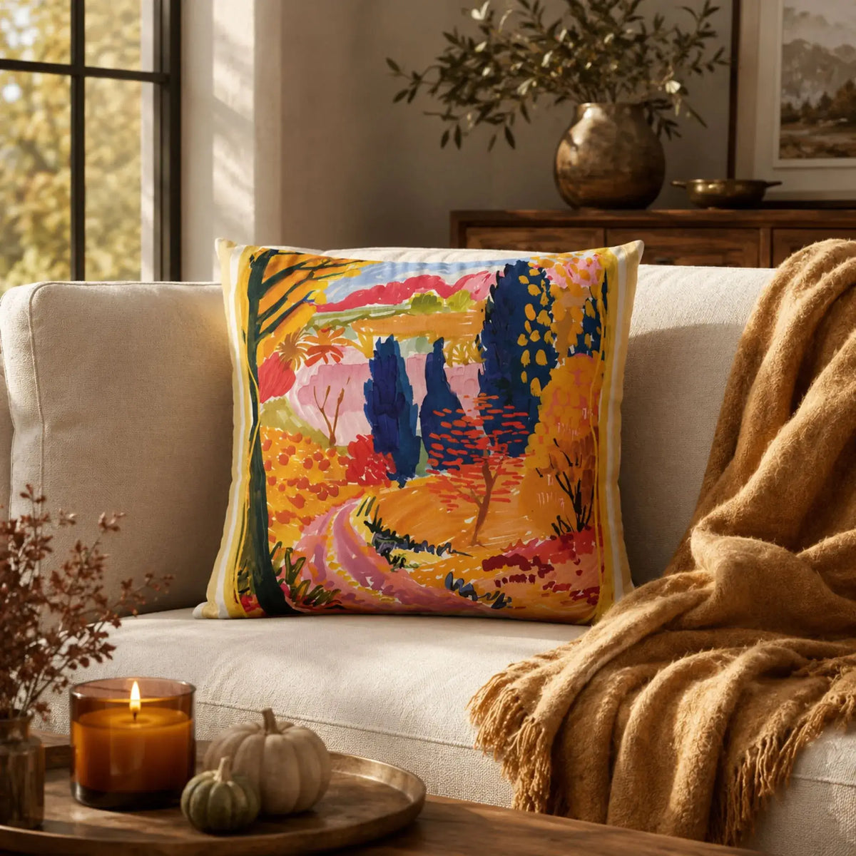 Colorful Autumn Road Pillow and Cover