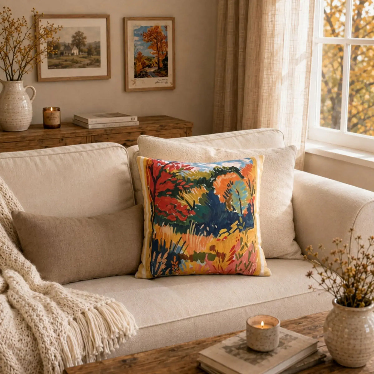 Colorful Fall Landscape Pillow