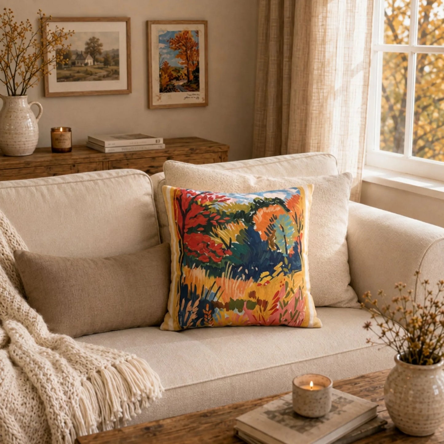 Colorful Fall Landscape Pillow