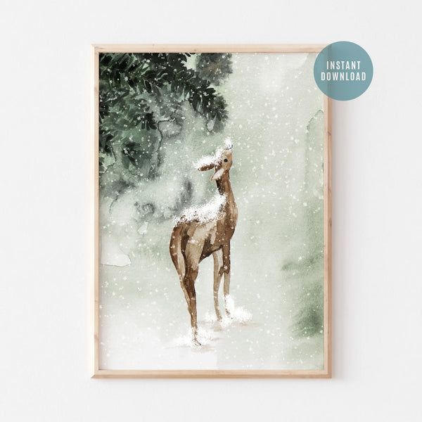 Tranquil Presence - Watercolor Deer in a Green Wonderland - DIGITAL DOWNLOAD