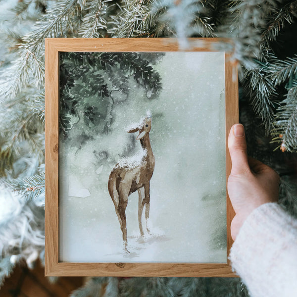 Tranquil Presence - Watercolor Deer in a Green Wonderland - DIGITAL DOWNLOAD