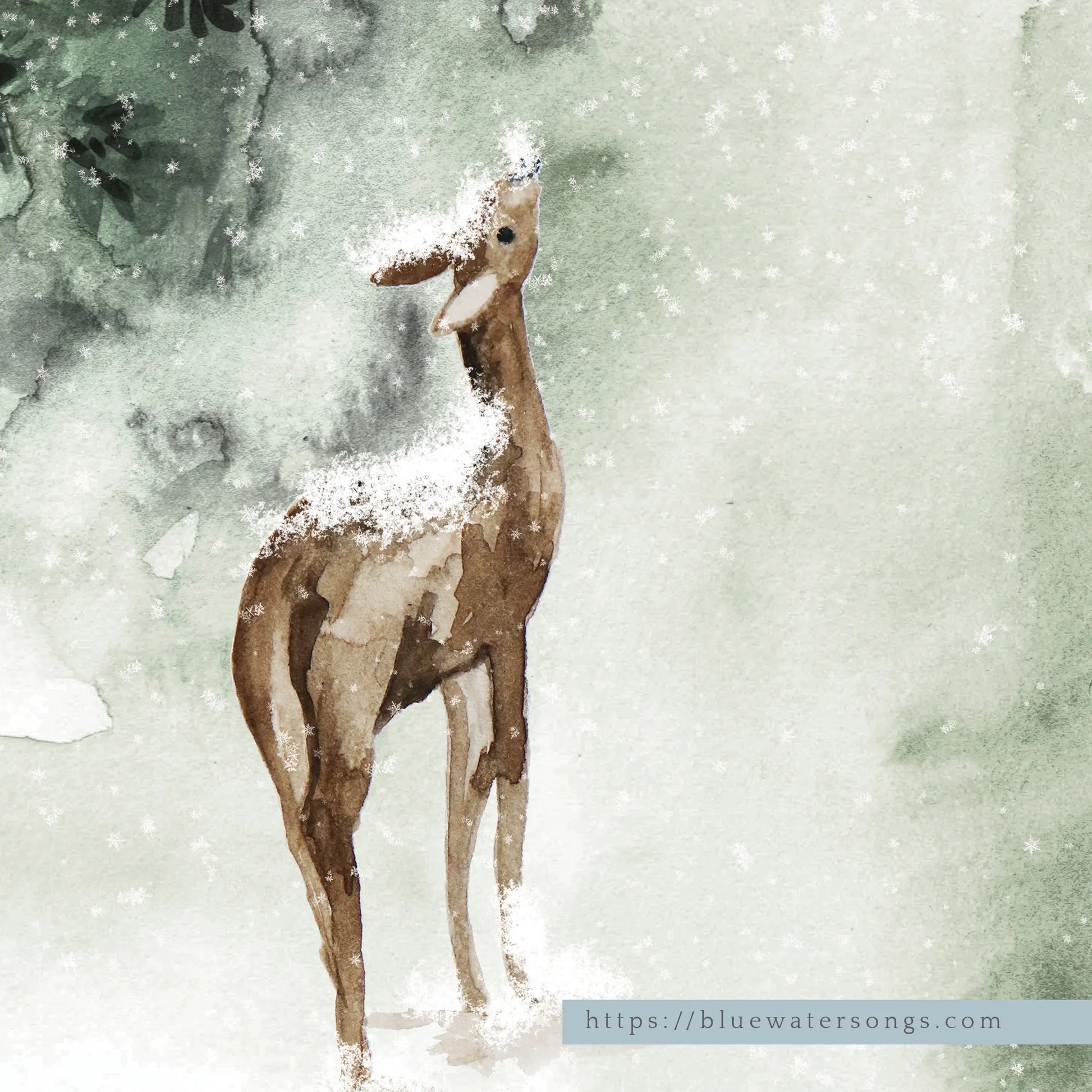 Tranquil Presence - Watercolor Deer in a Green Wonderland - DIGITAL DOWNLOAD