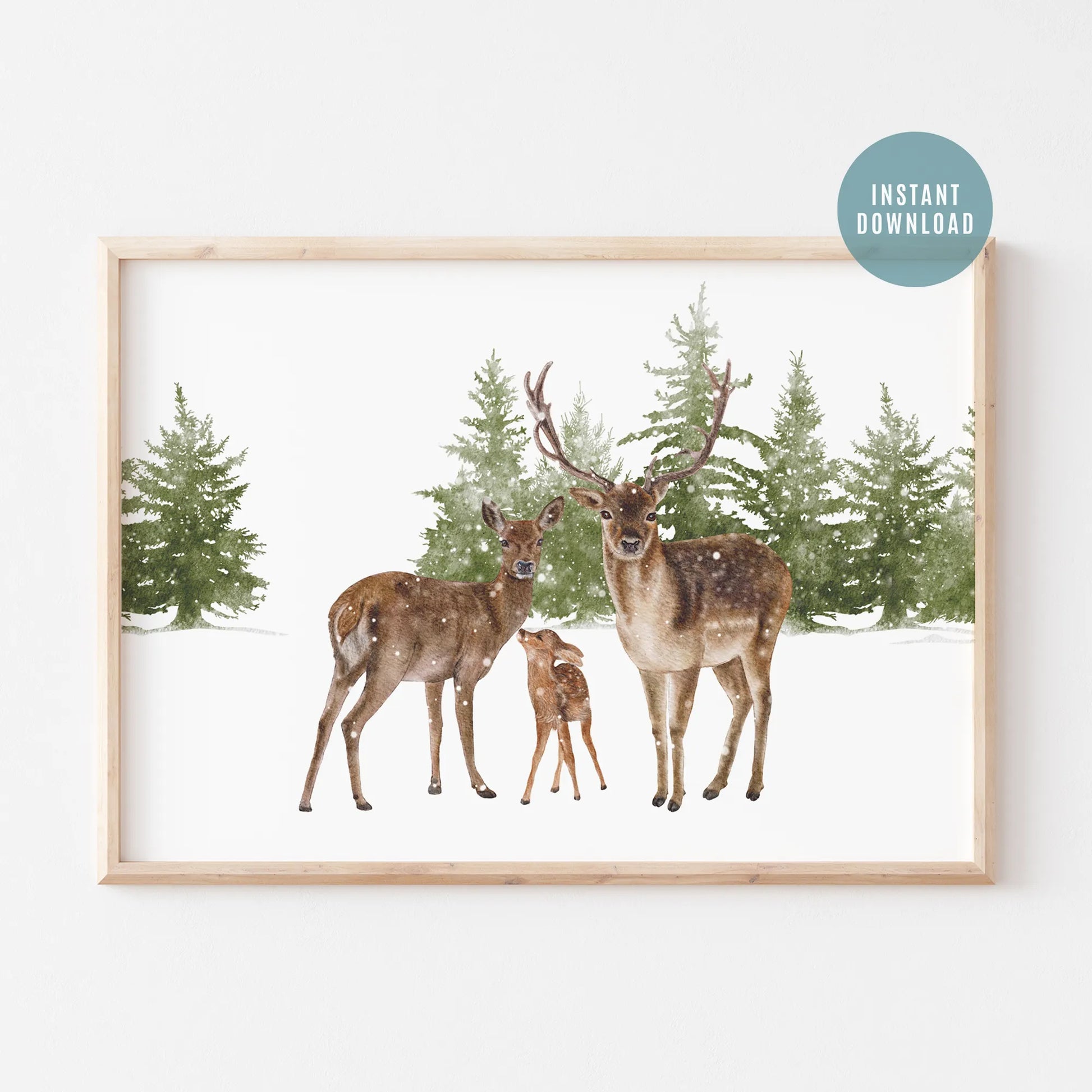 Watercolor Family Deer in a Winter Wonderland - DIGITAL DOWNLOAD | winter22_31