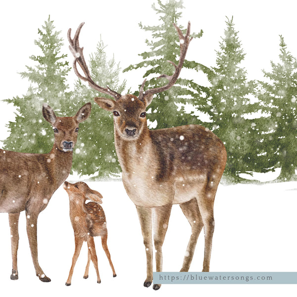 Watercolor Family Deer in a Winter Wonderland - DIGITAL DOWNLOAD | winter22_31