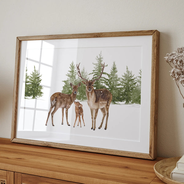 Watercolor Family Deer in a Winter Wonderland - DIGITAL DOWNLOAD | winter22_31