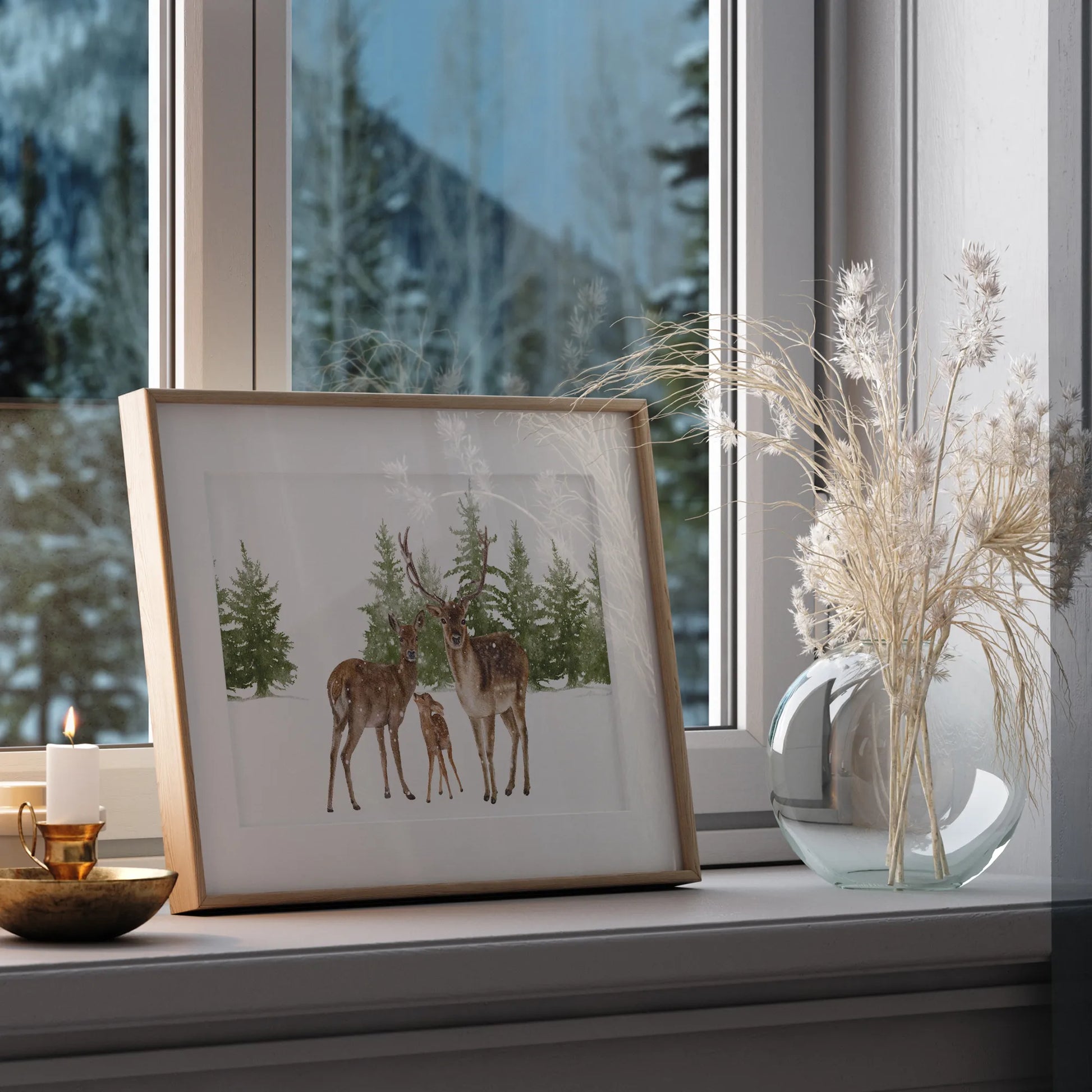 Watercolor Family Deer in a Winter Wonderland - DIGITAL DOWNLOAD | winter22_31