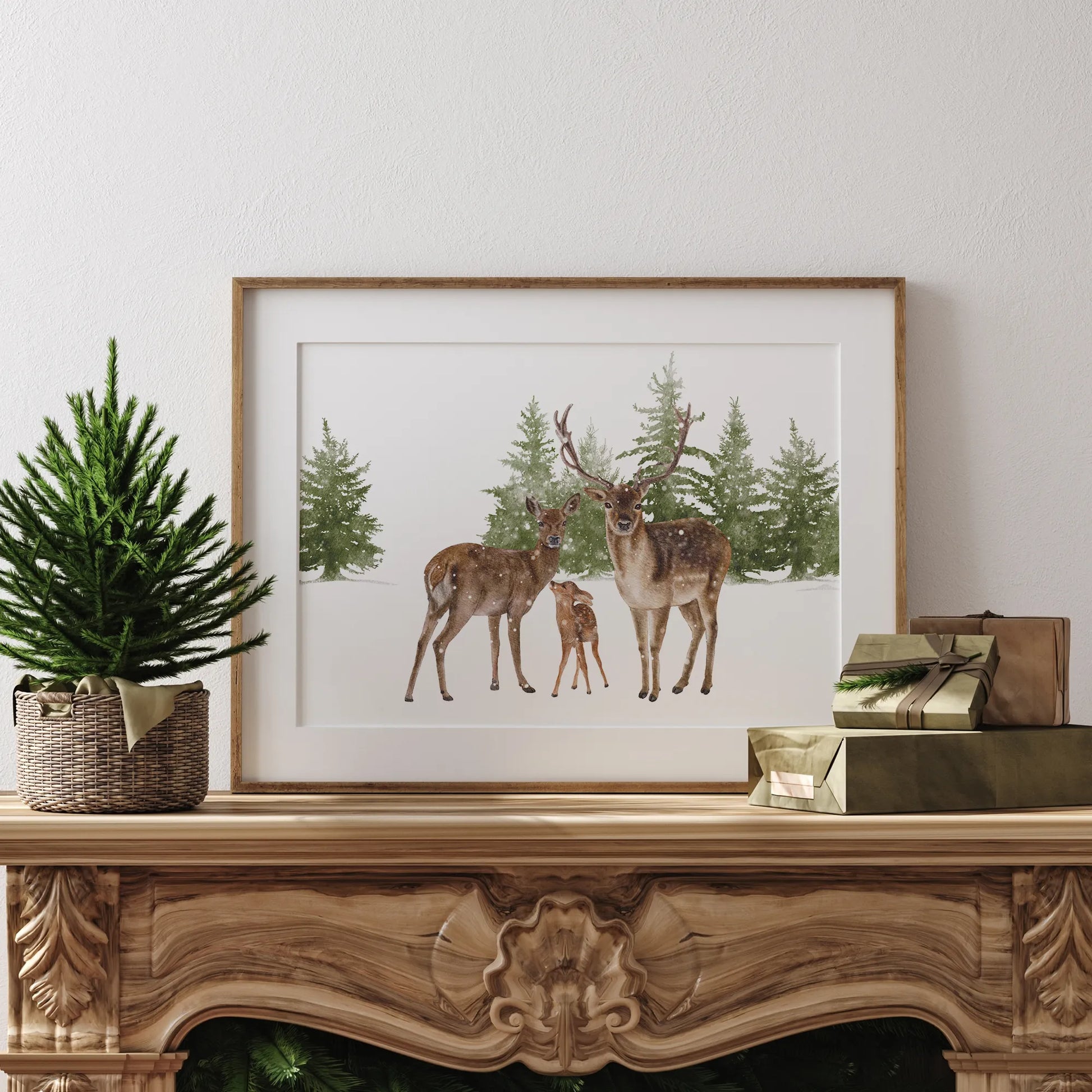 Watercolor Family Deer in a Winter Wonderland - DIGITAL DOWNLOAD | winter22_31