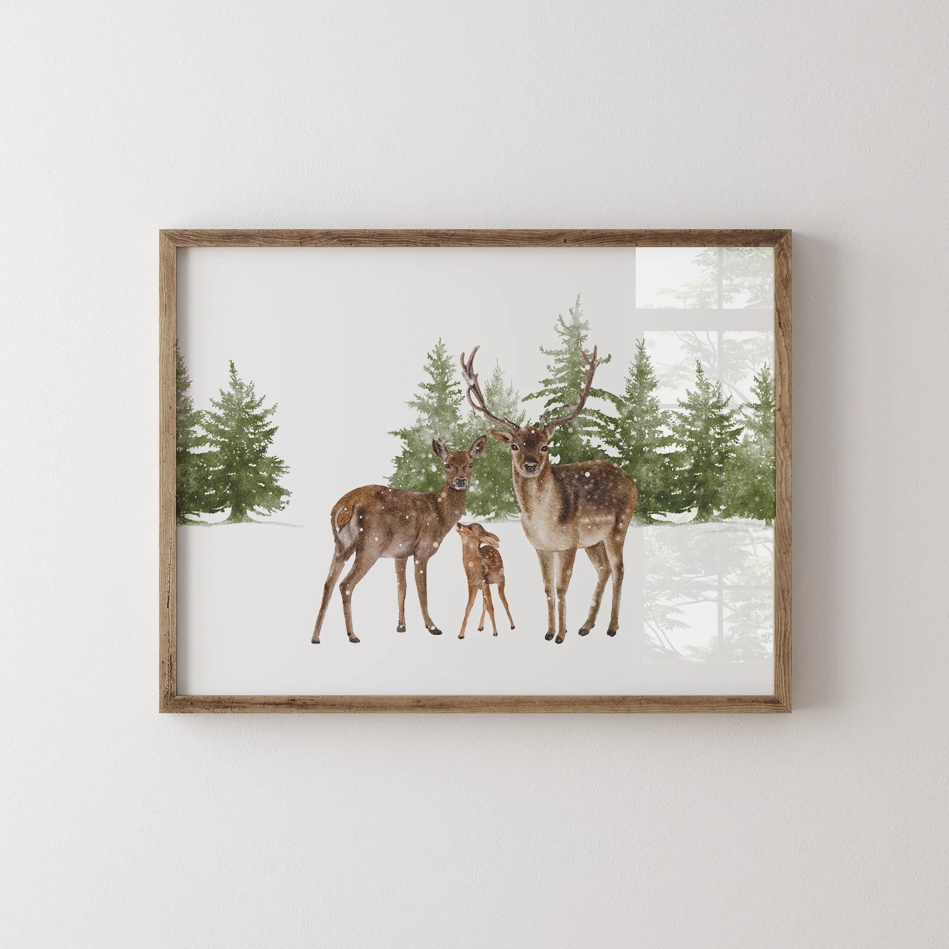 Watercolor Family Deer in a Winter Wonderland - DIGITAL DOWNLOAD | winter22_31