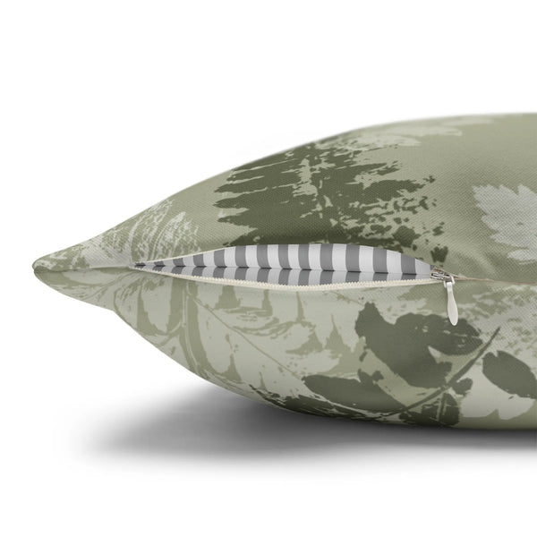 zipper side of white chair with Autumn Leaves Green PILLOW from Blue Water Songs