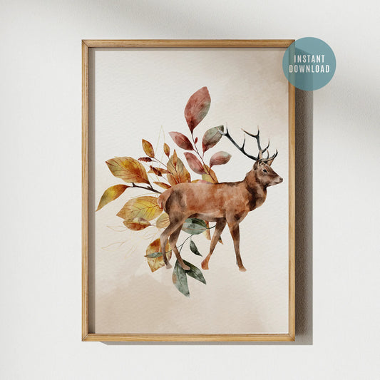 Watercolor Autumn Deer Art print- DIGITAL DOWNLOAD from Blue Water Songs 