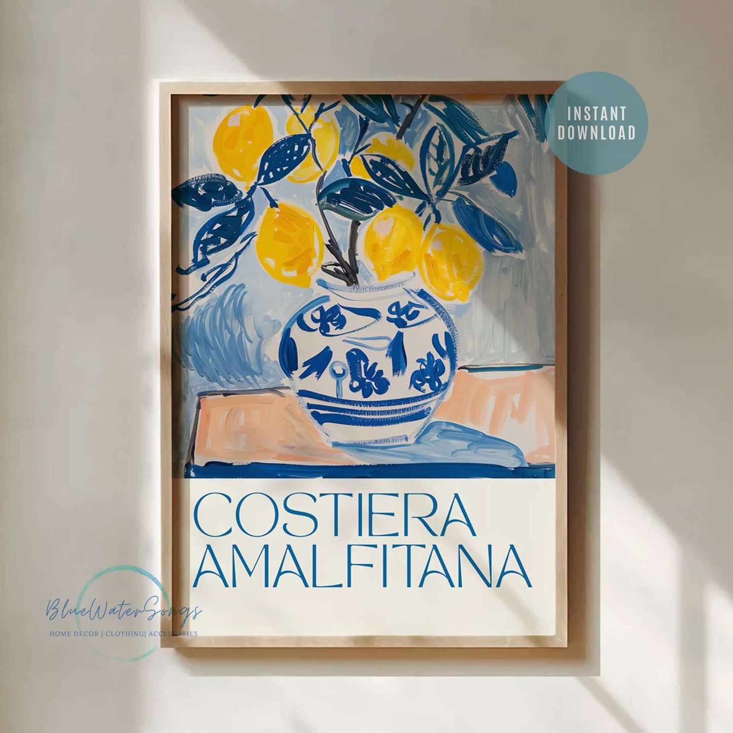 Eclectic Lemon Costiera Amalfitana Art Print featuring a vase of lemons and vibrant colors, perfect for Mediterranean-inspired decor.