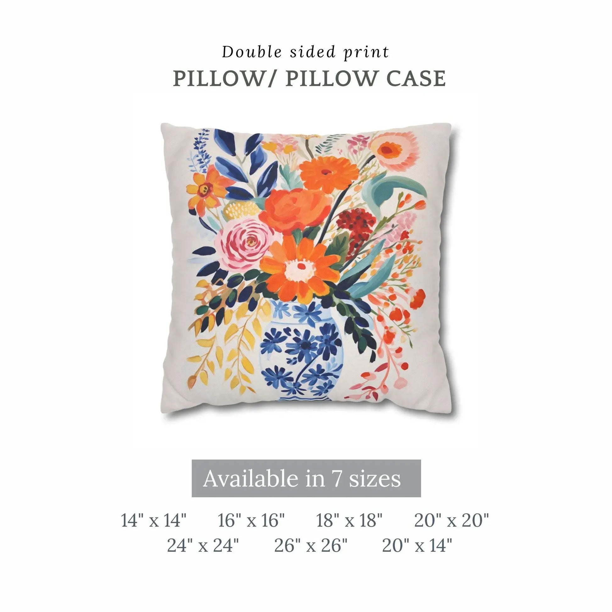 Fall floral pillow cover featuring autumn harvest blooms in vibrant colors, perfect for Thanksgiving decor.