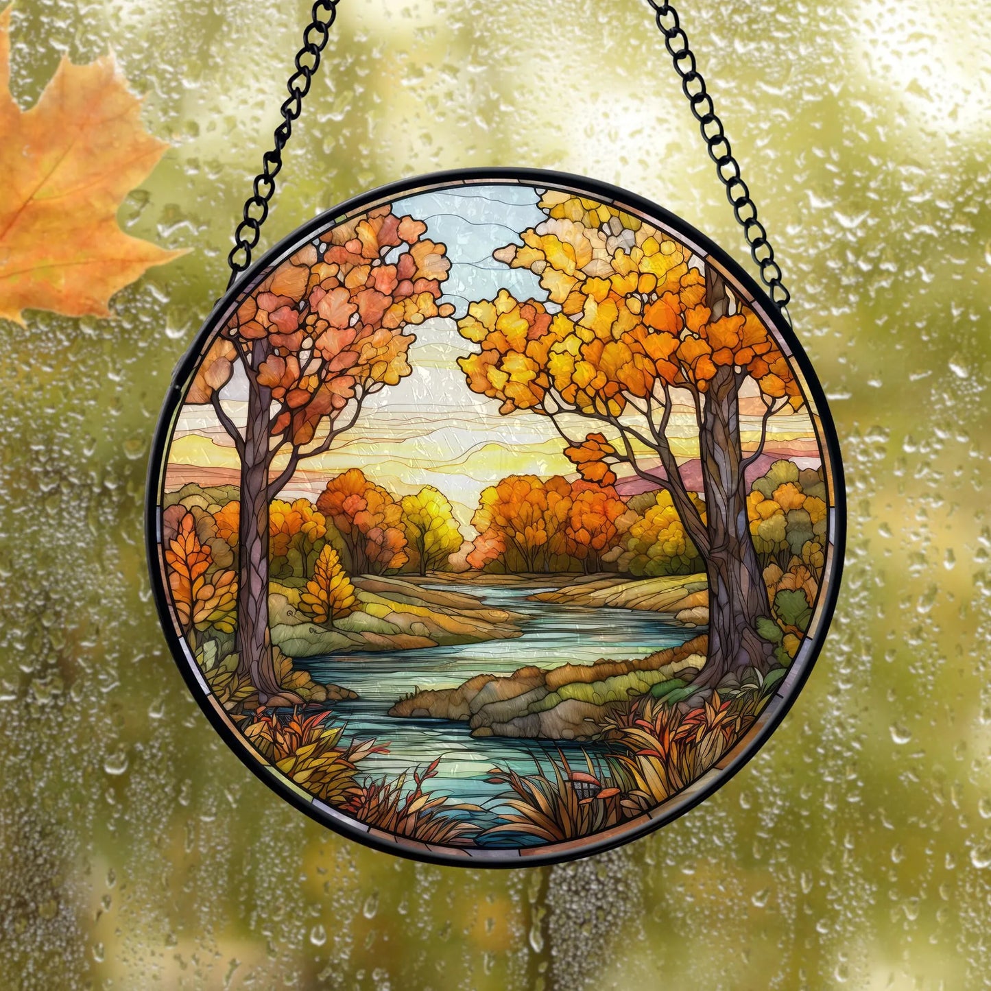 beautiful autumn landscape printing on glass ornament