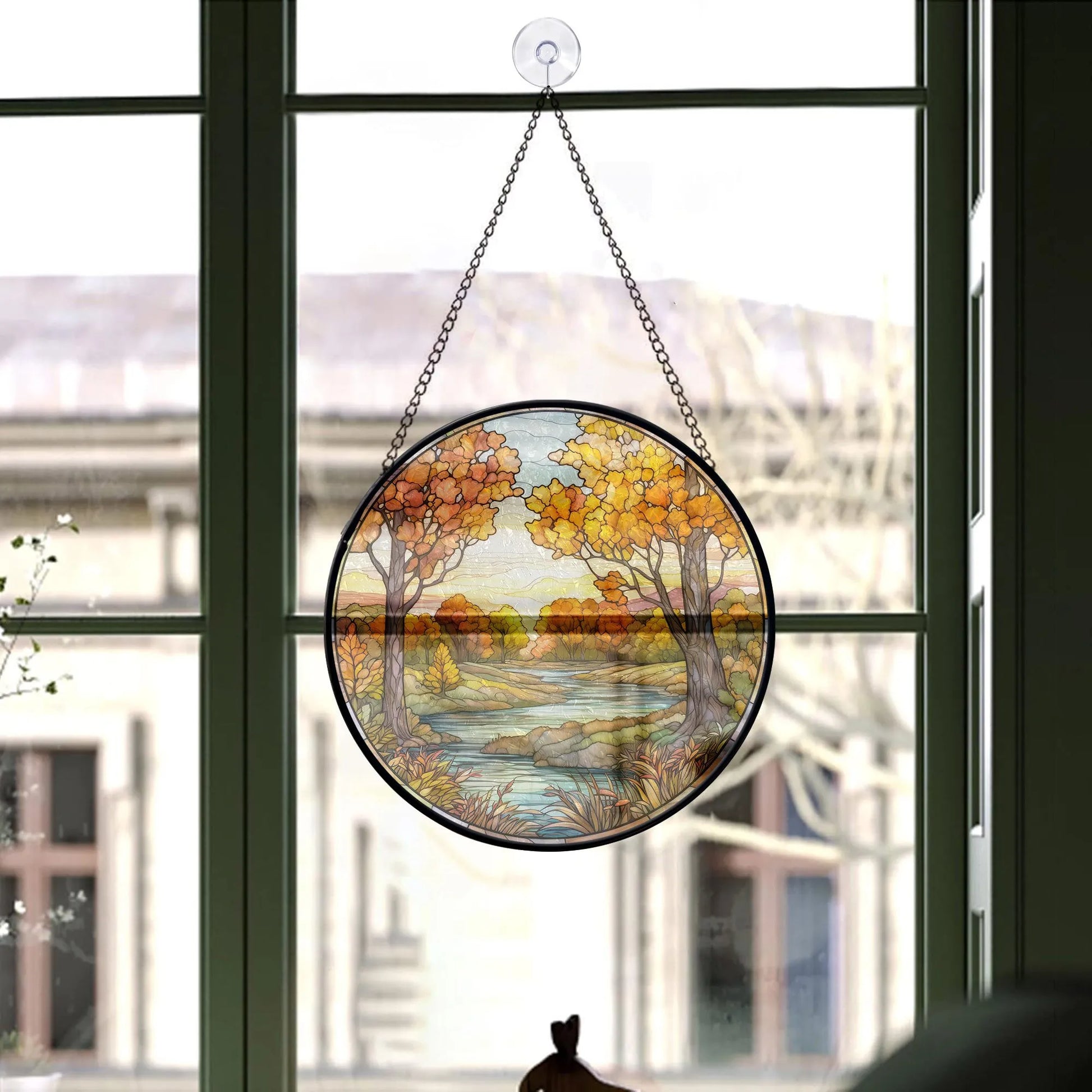 window decorated with hanging glass ornament 