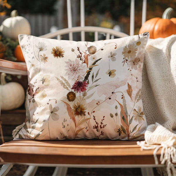 halloween decoration with pumpkins and Watercolor floral PILLOW from Blue Water Songs