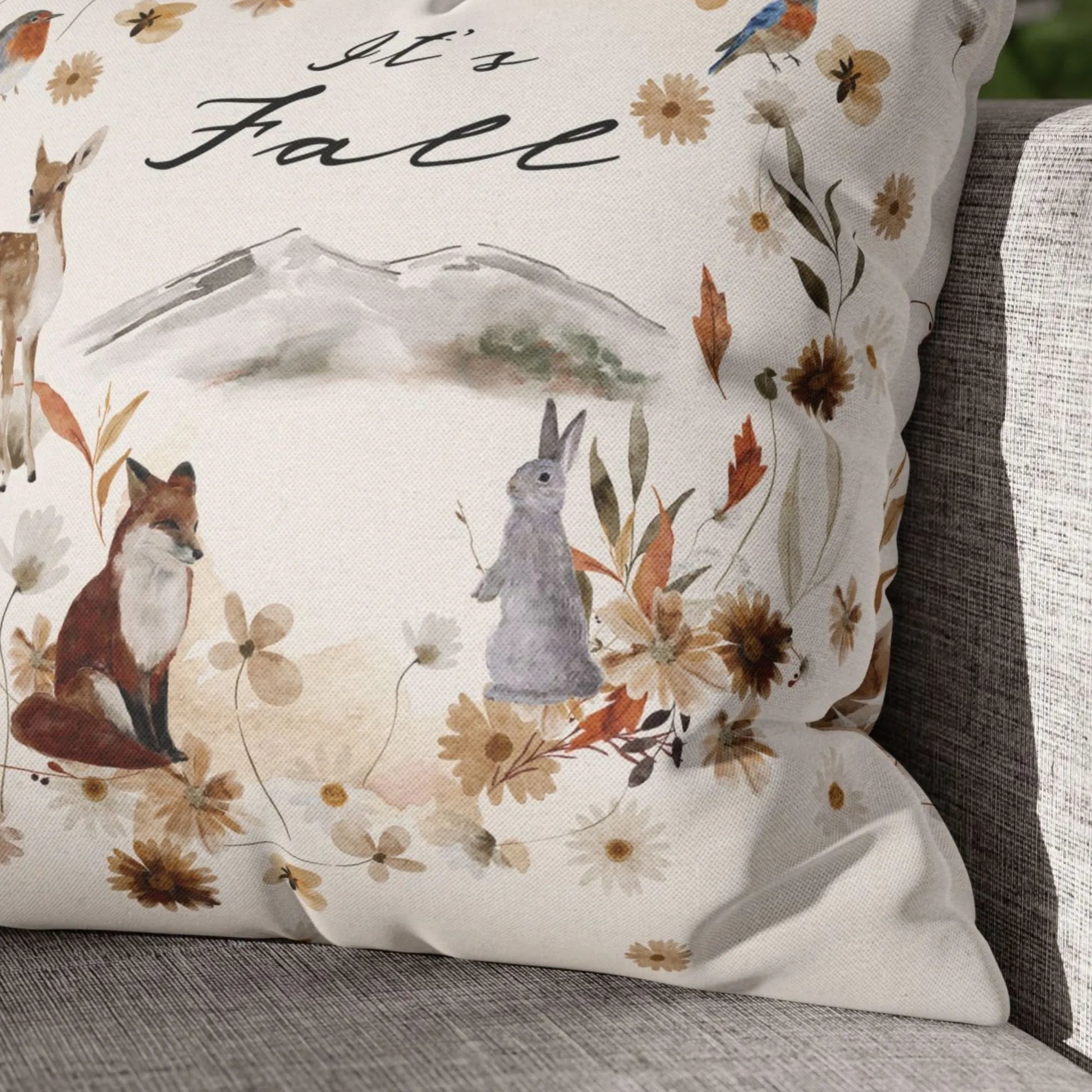 closer up of Woodland "It's Fall" PILLOW from Blue Water Songs