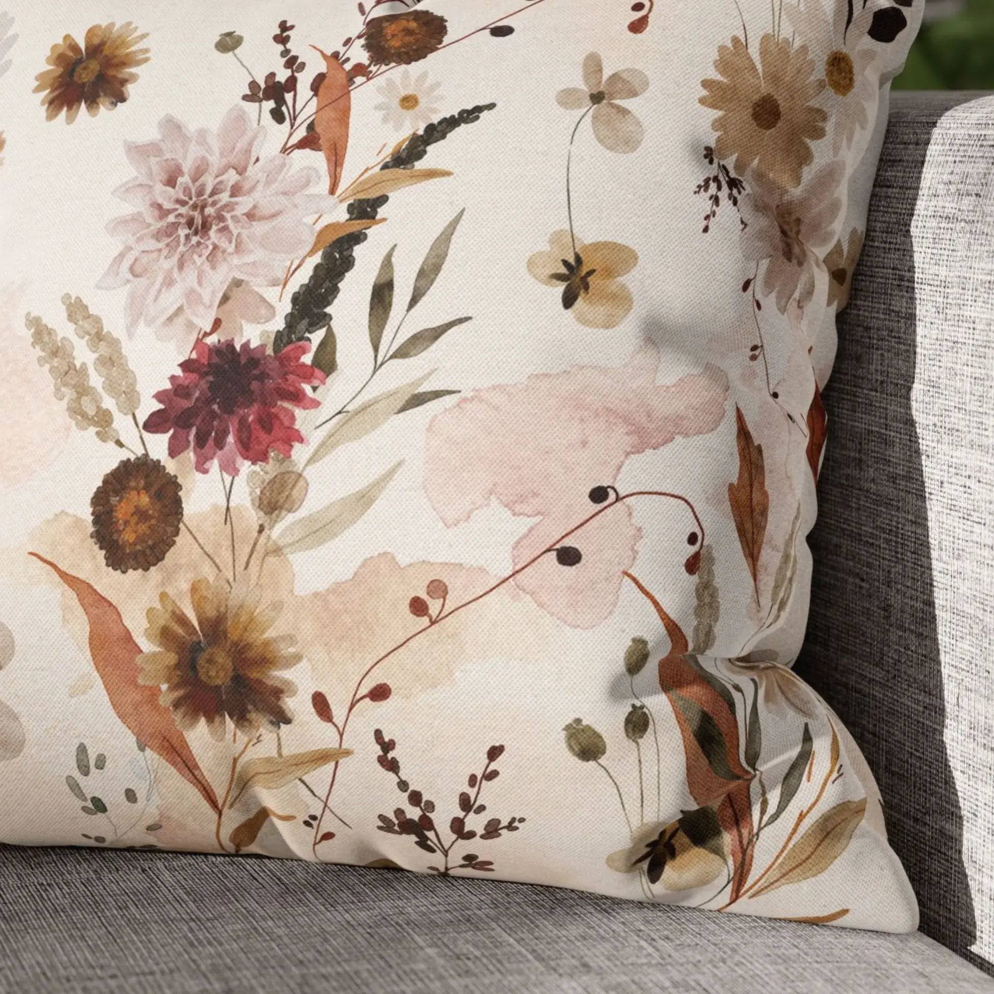 Floral Fall Pillow Cover featuring detailed autumn flowers, perfect for cozy home decor in the fall season.