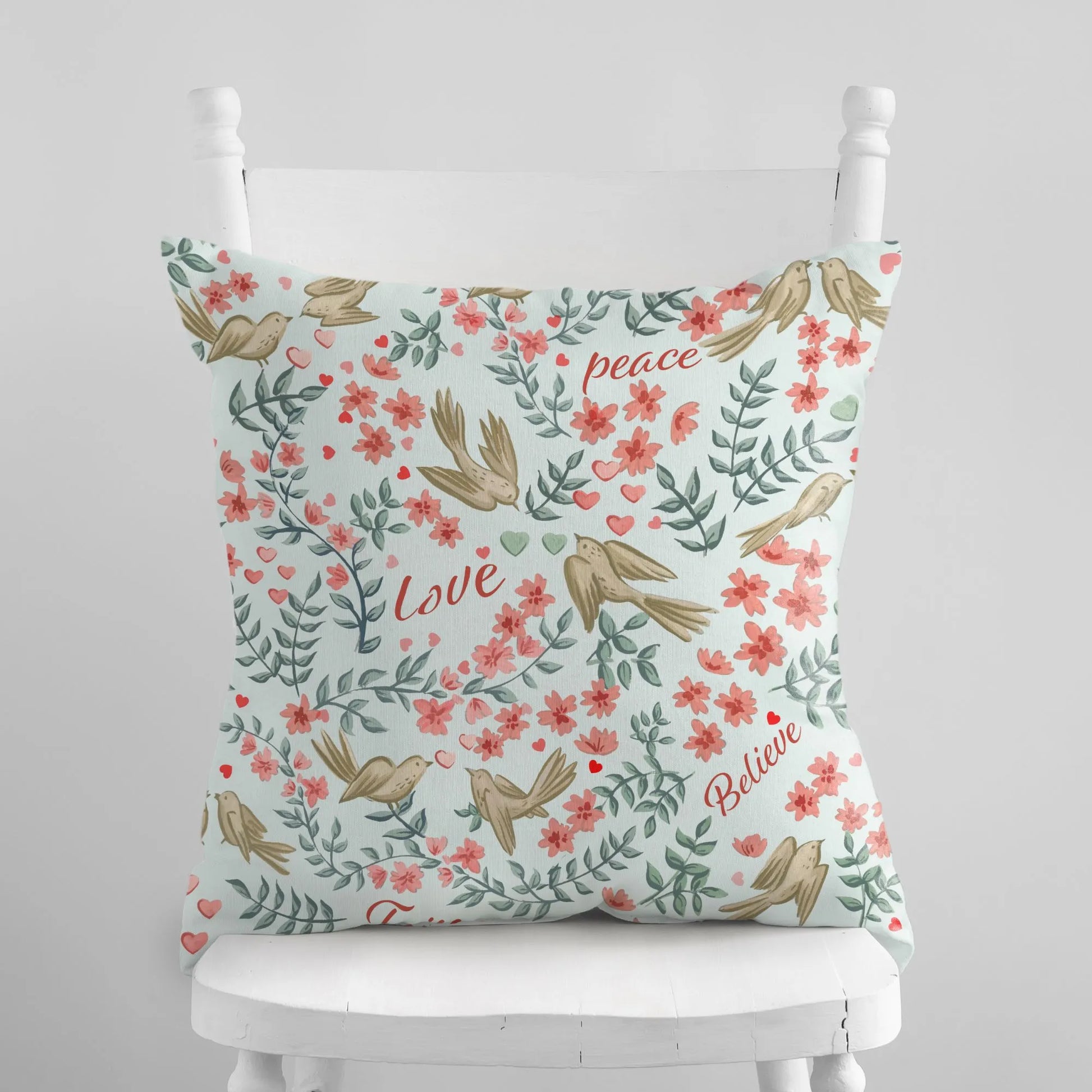 Watercolor Love Birds and Floral Valentine Pillow & Cover | SPRING25PLW02