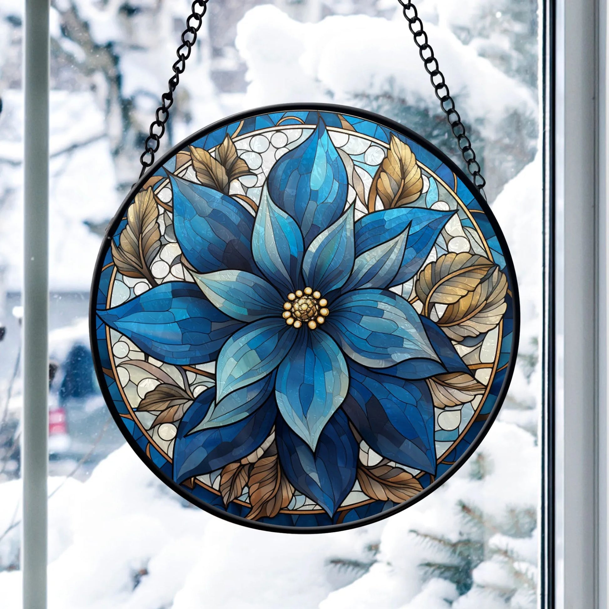 Holiday Window Decoration with flower christmas round glass ornament from Blue Water Songs