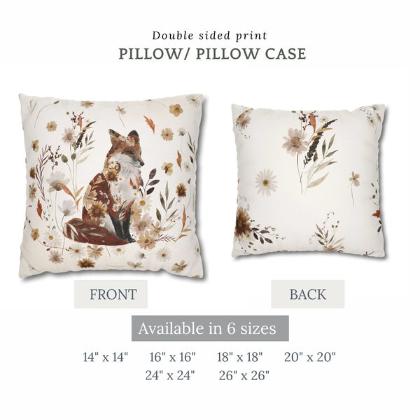 front and back sides of Fox autumn pillow from Blue Water Songs