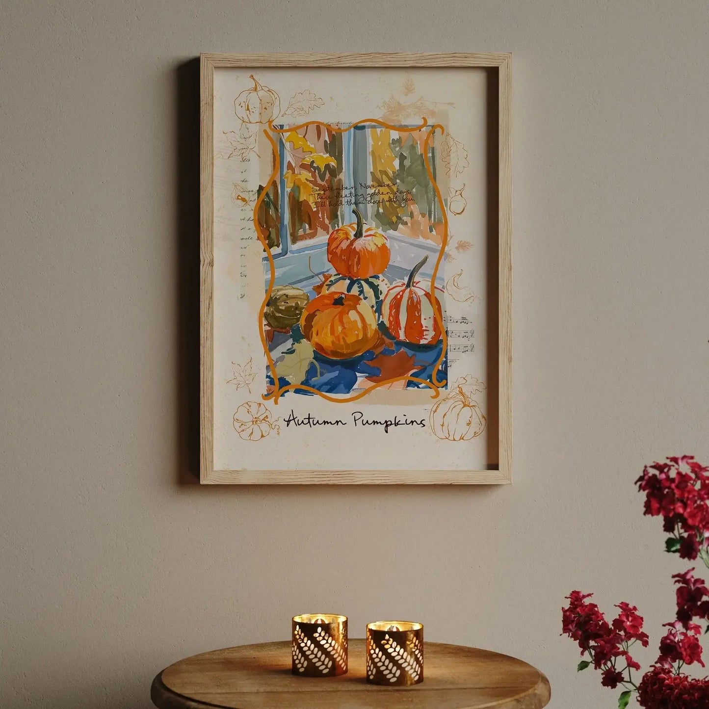 Autumn pumpkins Thanksgiving wall art for seasonal home and holiday ambiance