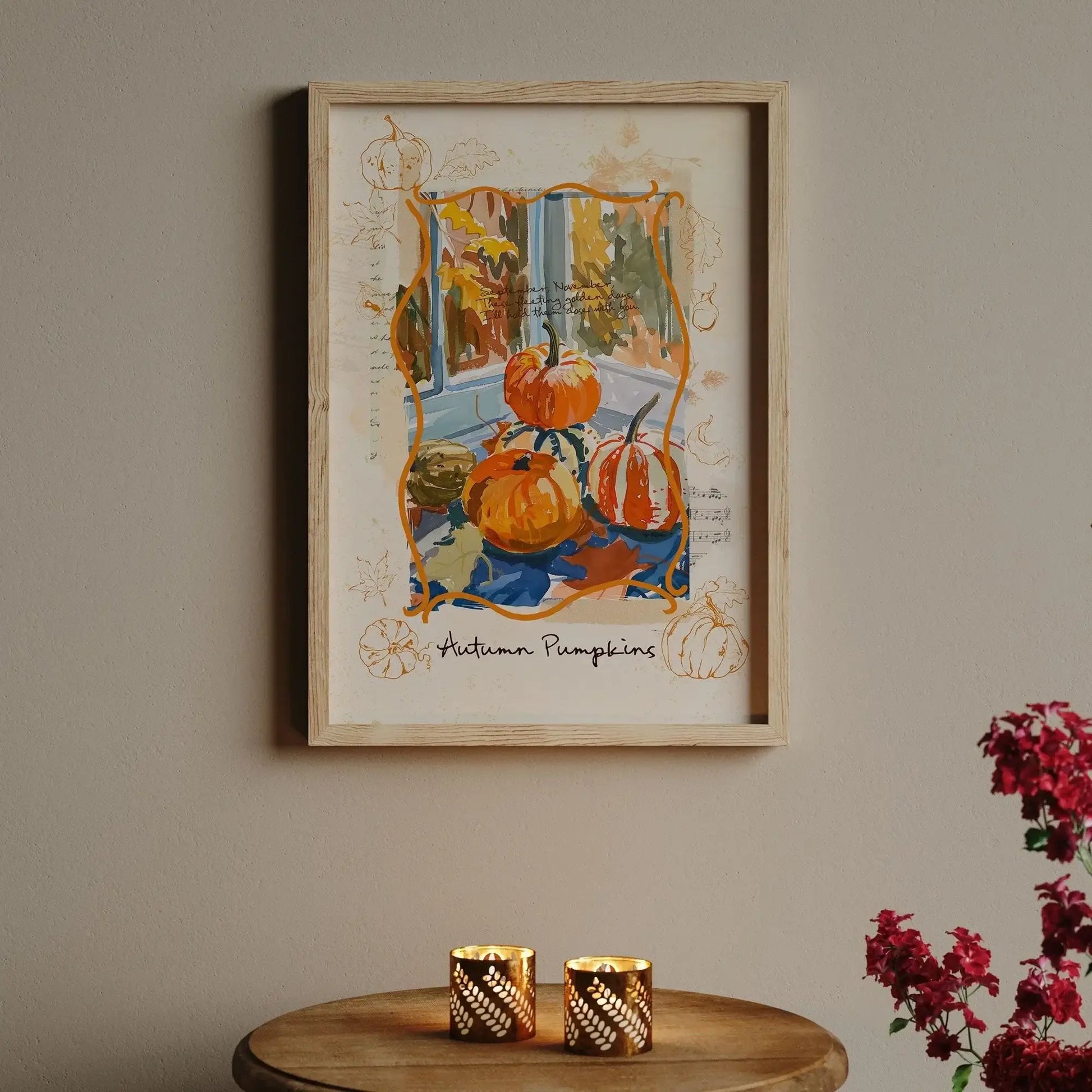 Autumn pumpkins Thanksgiving wall art for seasonal home and holiday ambiance