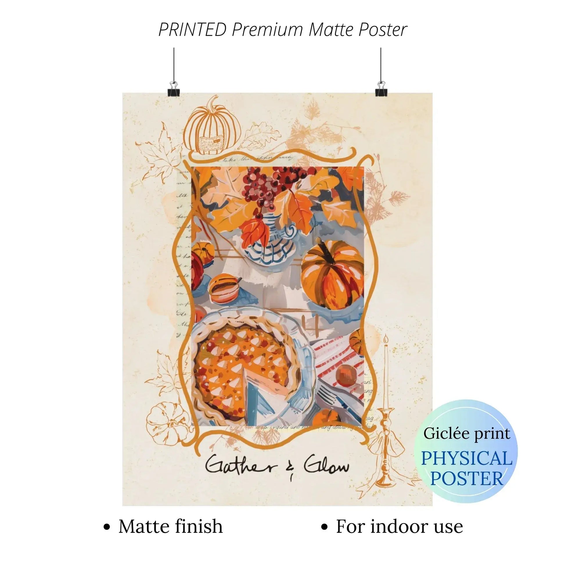Thanksgiving autumnal wall art – printed physical matte wall art, giclée finish seasonal home decor for indoor use