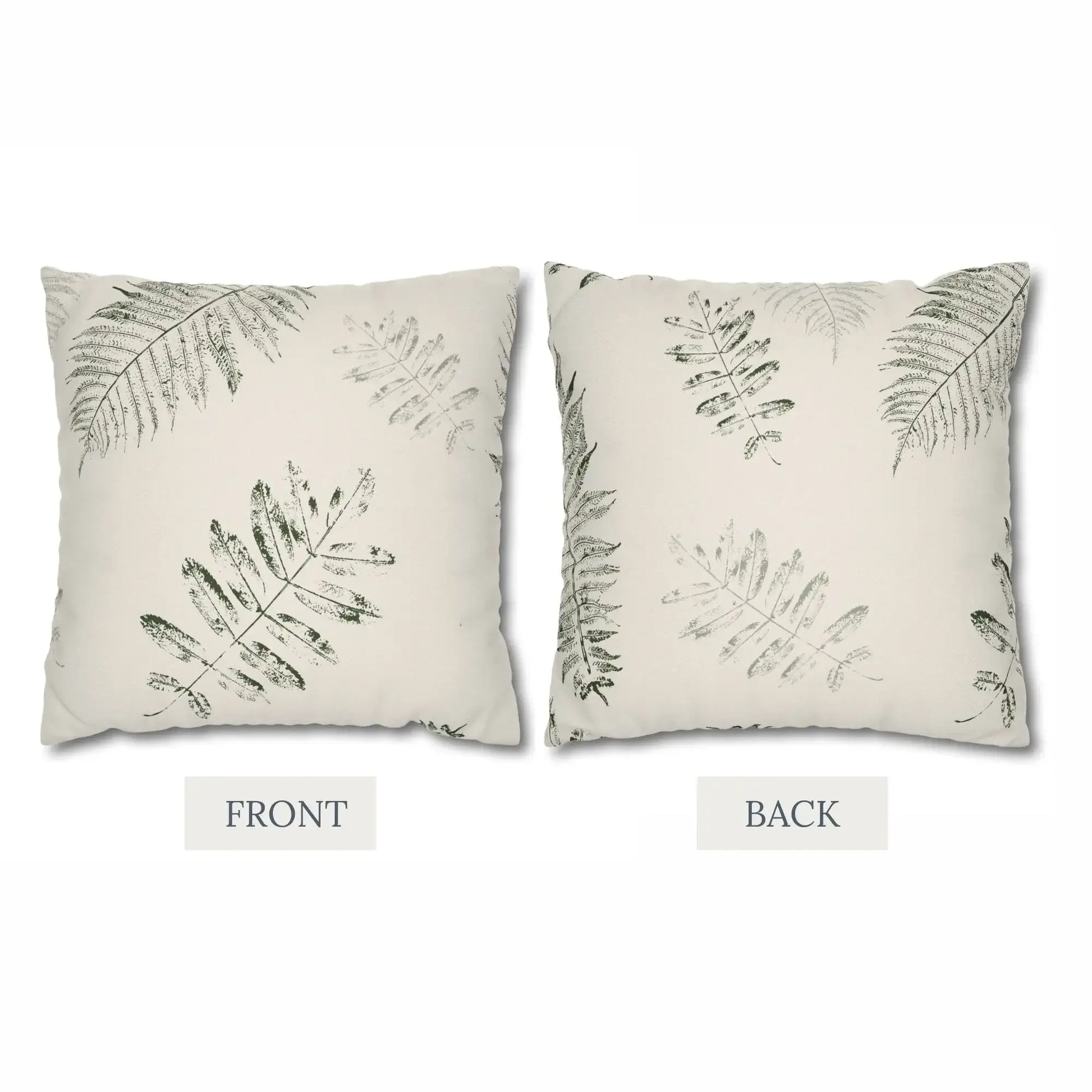 front and back sides of Green Leaves PILLOW from Blue Water Songs 