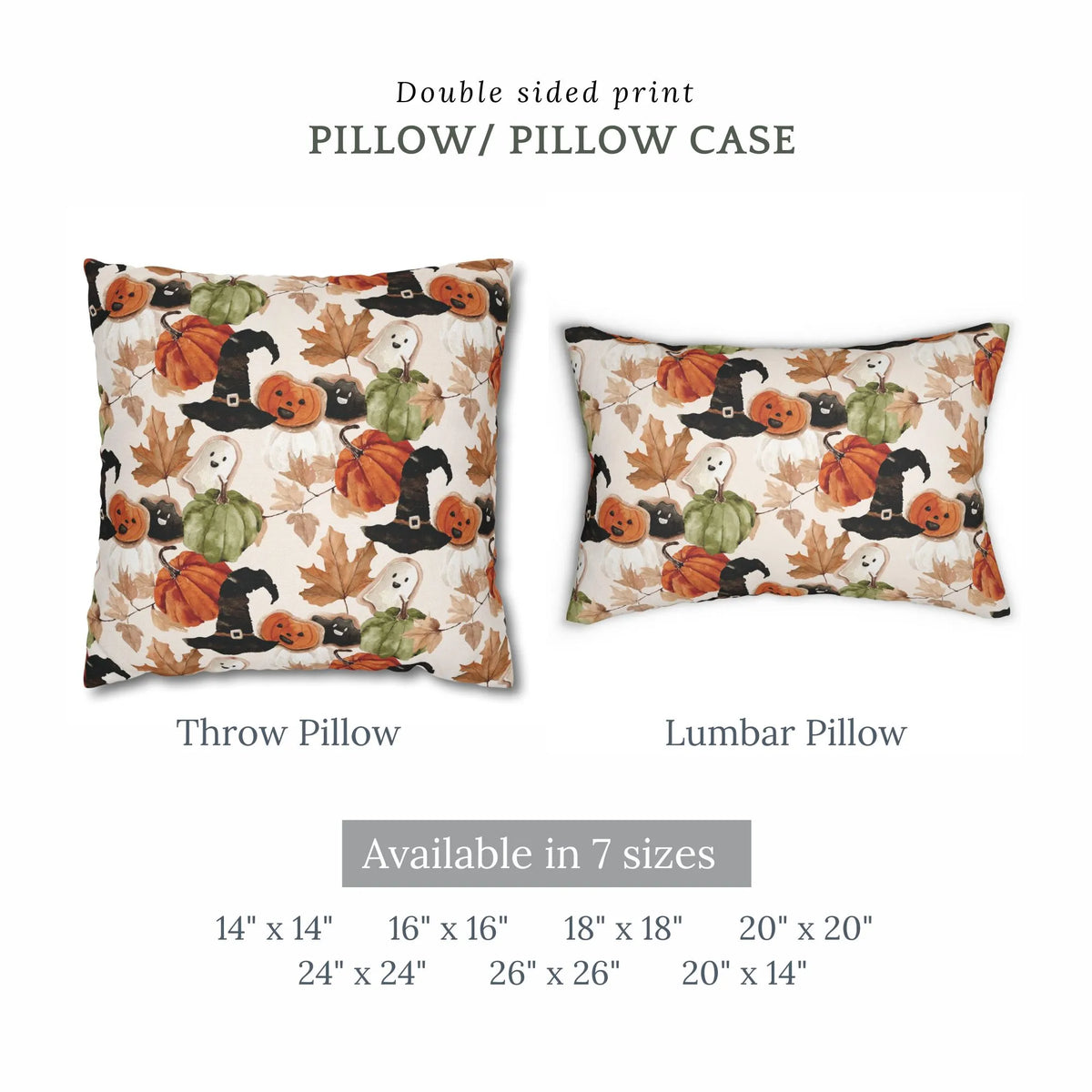 different sizes of Watercolor halloween pillow covers from Blue Water Songs 