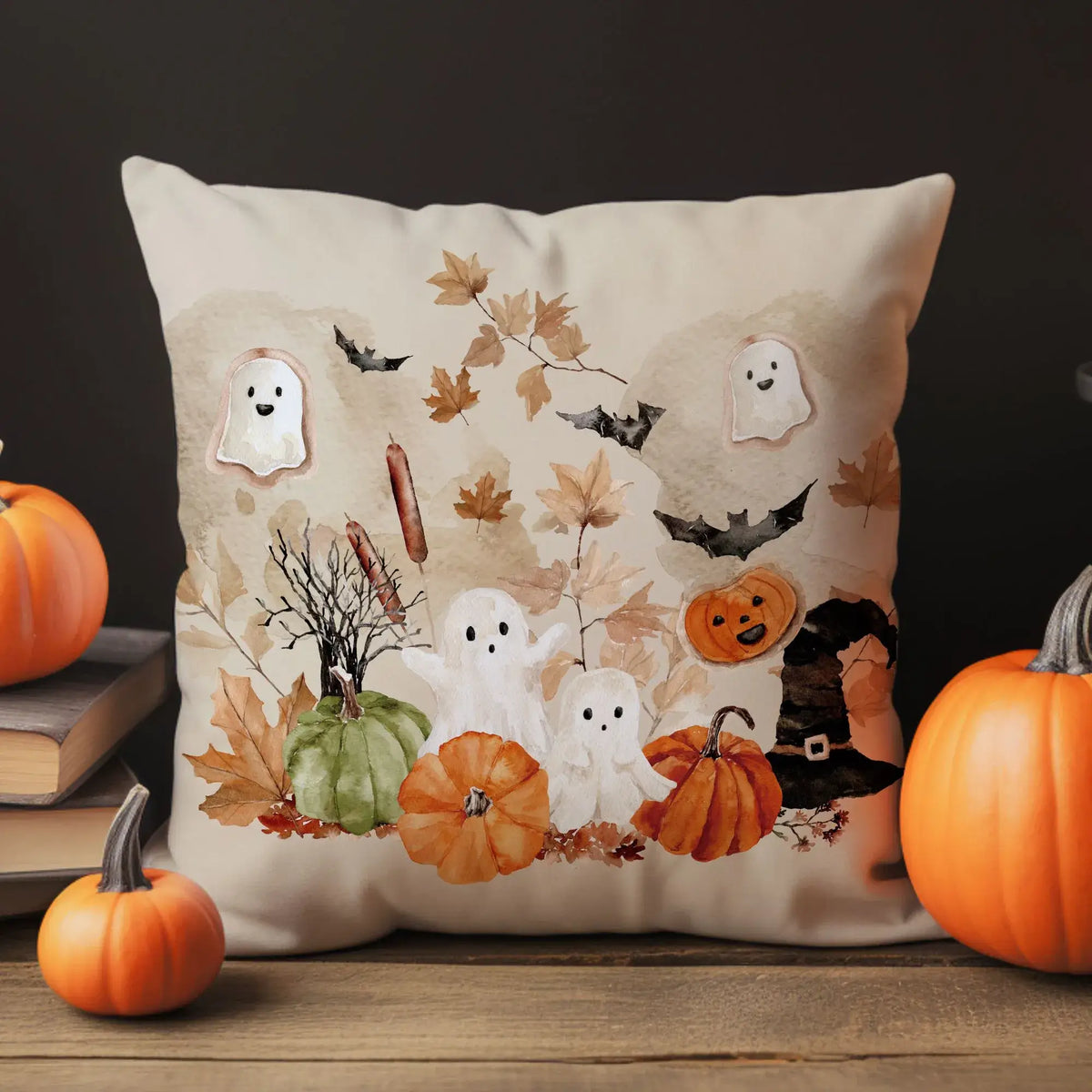 decor with Blue Water Songs Halloween Throw Pillow Covers and pumpkins