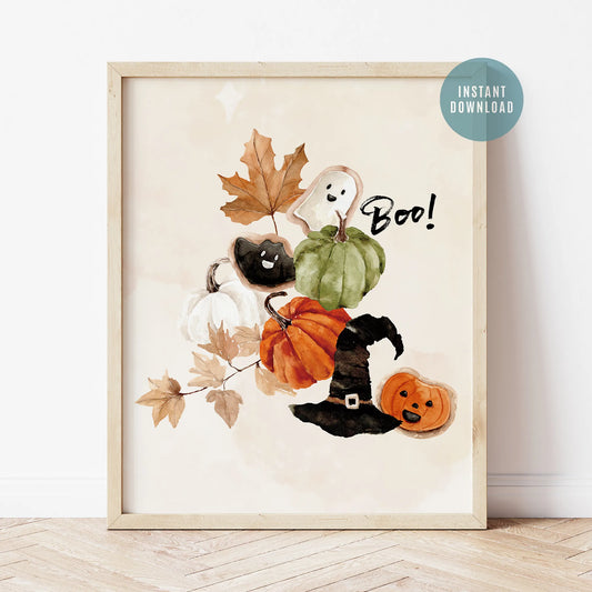 Watercolor Cute Halloween "Boo" Print - DIGITAL DOWNLOAD from Blue Water Songs