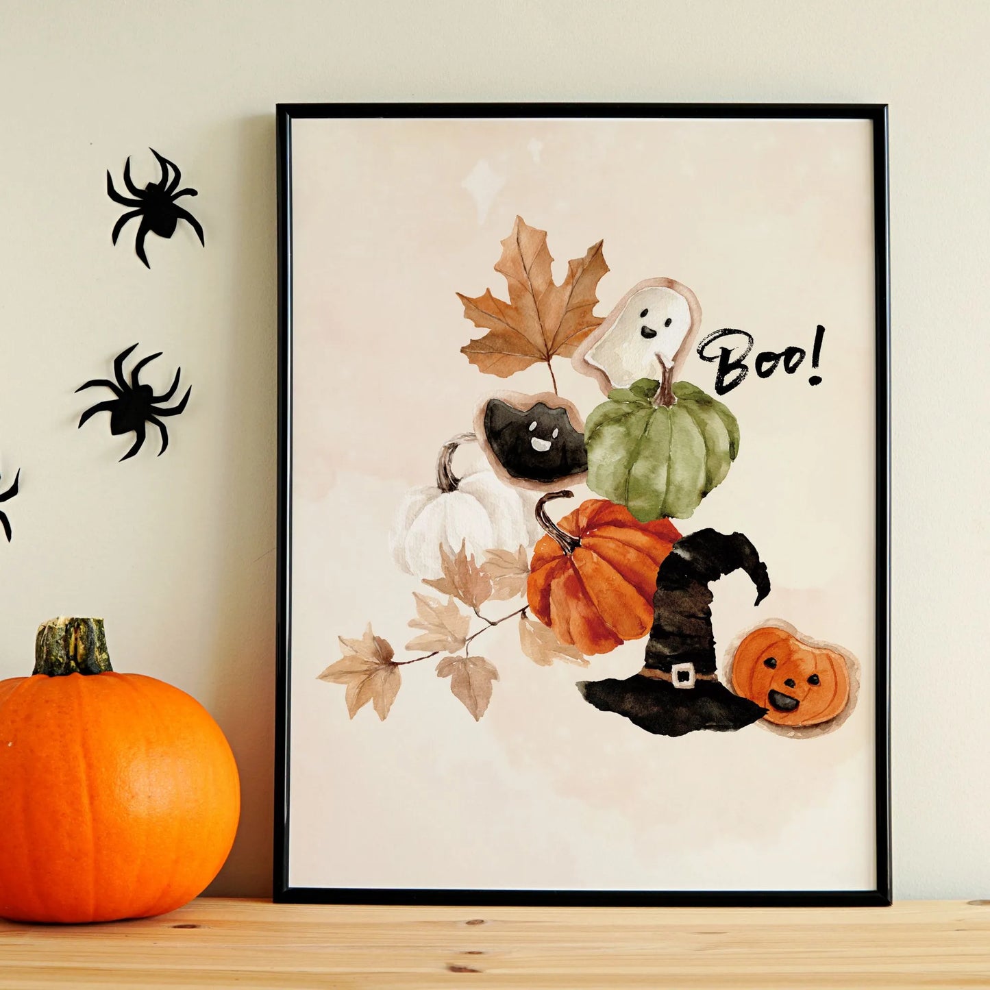  halloween decoration with pumpkin and Watercolor Cute Halloween "Boo" Print - DIGITAL DOWNLOAD from Blue Water Songs
