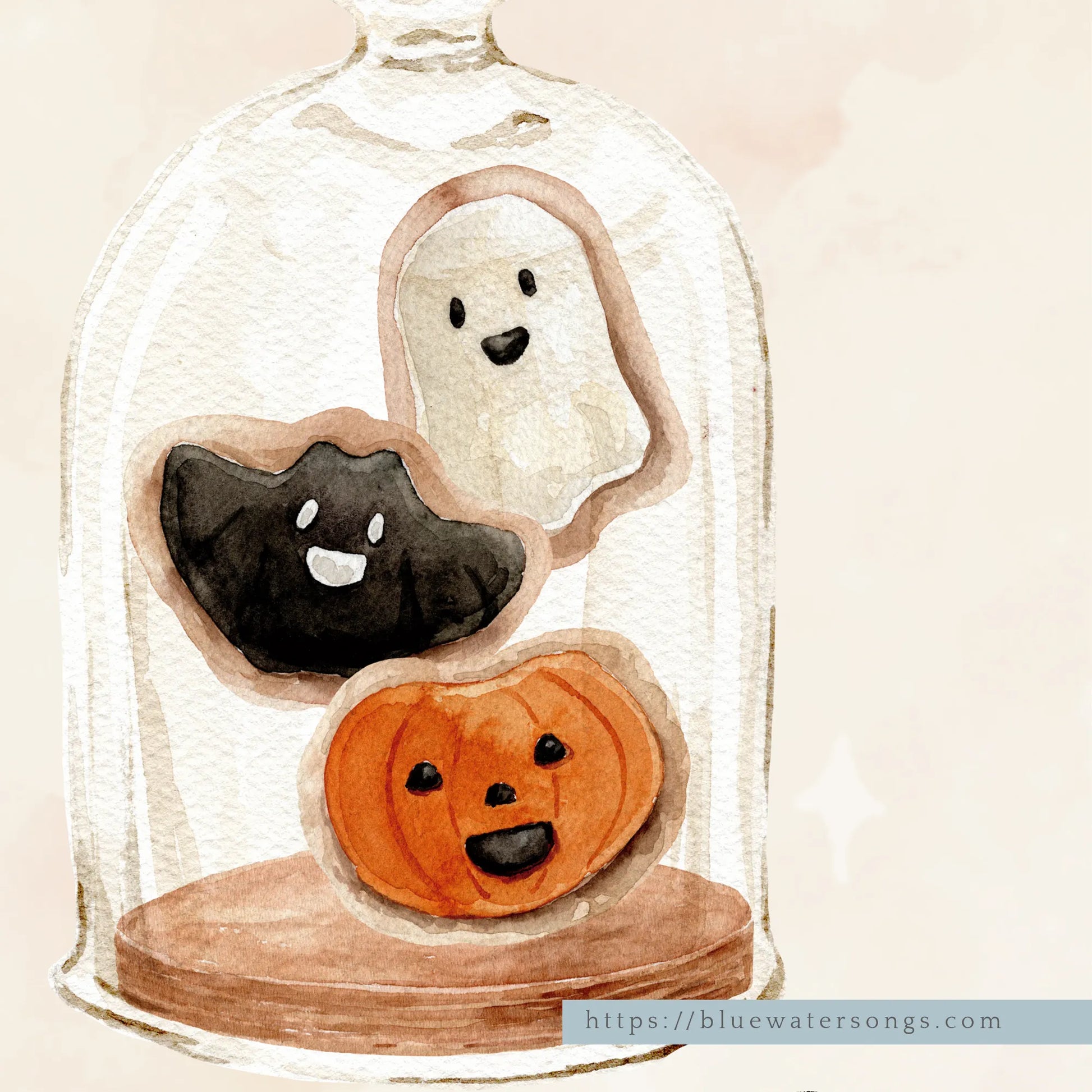 close up of Watercolor Cute Halloween Print- DIGITAL DOWNLOAD