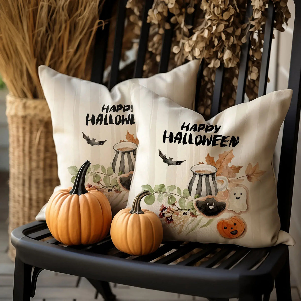 autumn decor with Happy Halloween Pillow Cover from Blue Water Songs