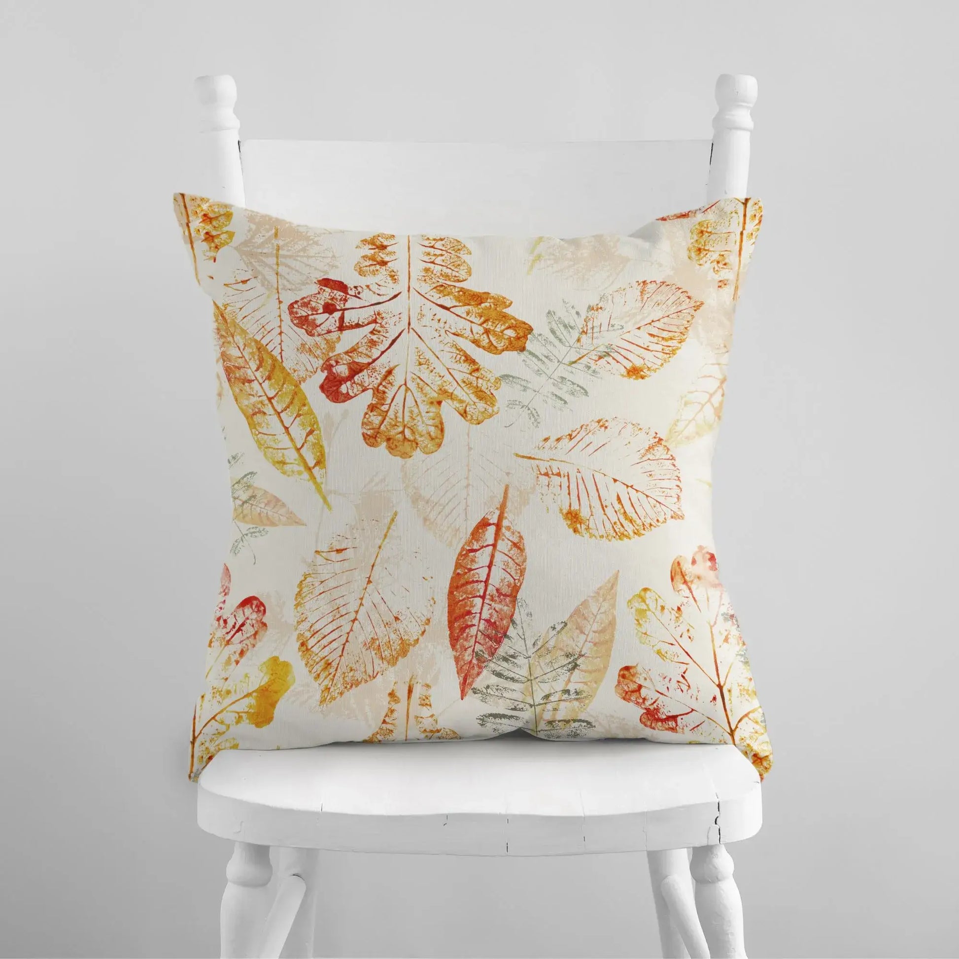 Cozy Herbarium Fall Pillow Covers, autumn pillow with orange and yellow pressed leaves design