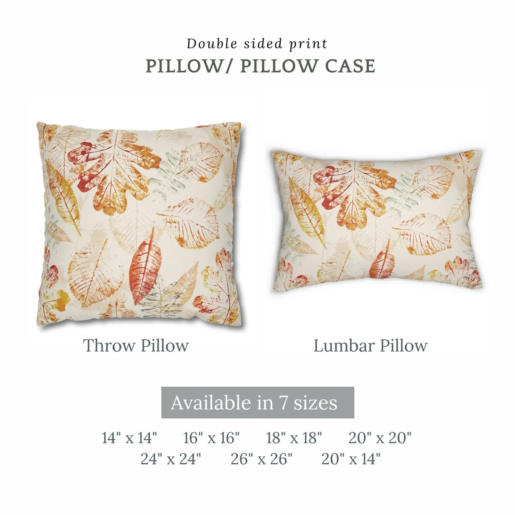 Herbarium Fall Pillow Covers - size descriptions including lumbar pillows