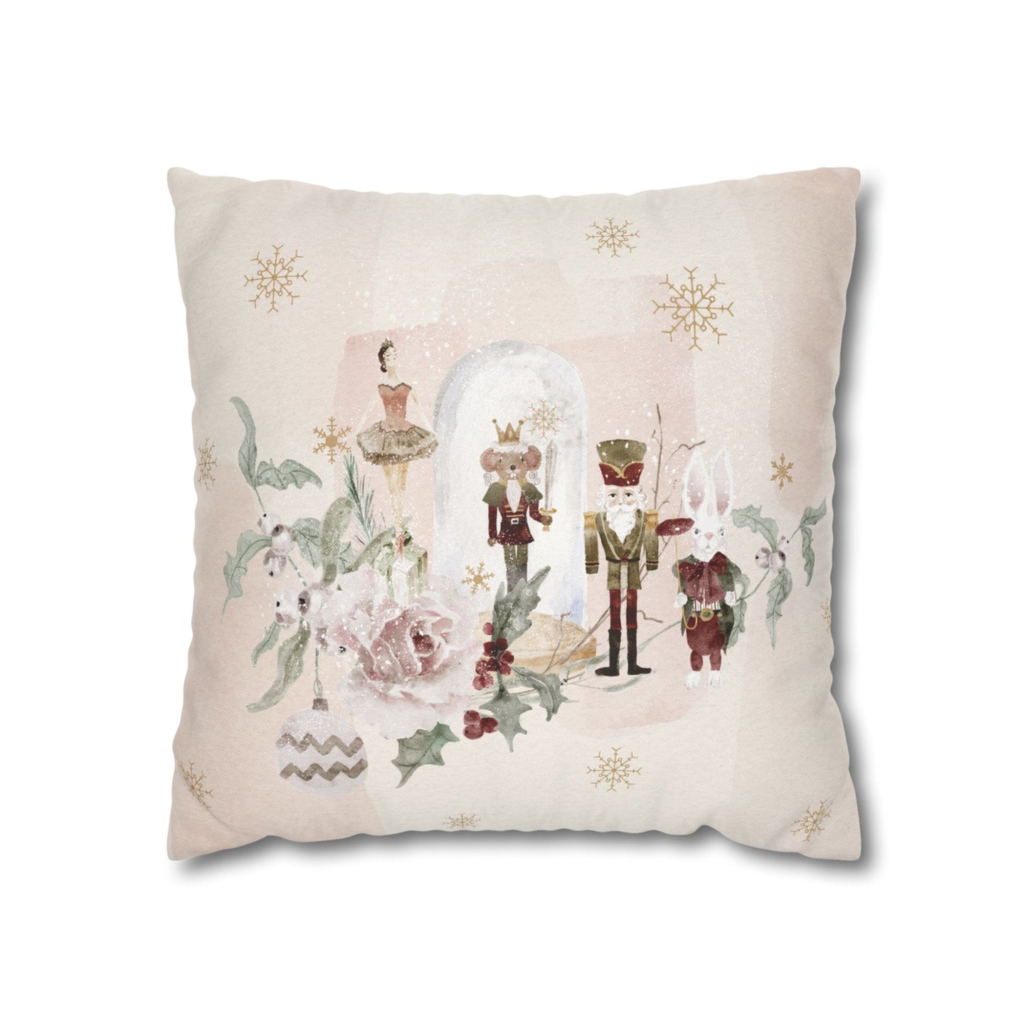 Pastel Nutcracker Christmas PILLOW featuring whimsical characters and soft winter tones for festive holiday decor.
