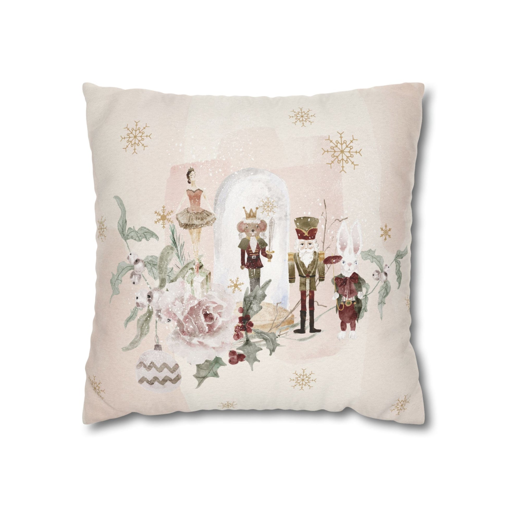 Pastel Nutcracker Christmas PILLOW featuring whimsical characters and soft winter tones for festive holiday decor.