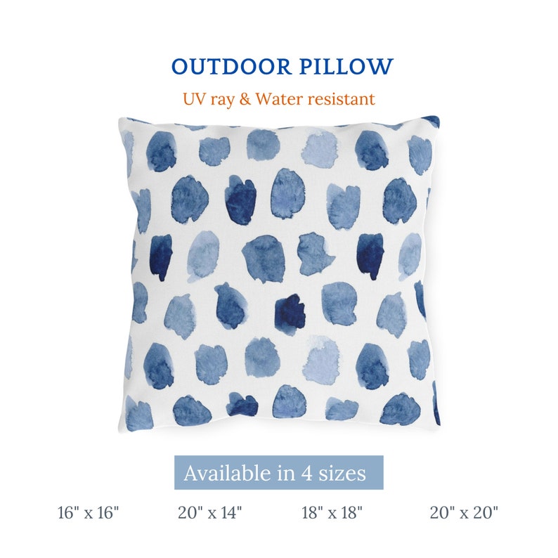 Sizes of Watercolor Blue and White OUTDOOR PILLOW from Blue Water Songs