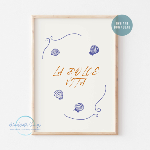 La Dolce Vita Seashell Blue Poster Art Print - TÉLÉCHARGEMENT NUMÉRIQUE | ÉTÉ24POT009