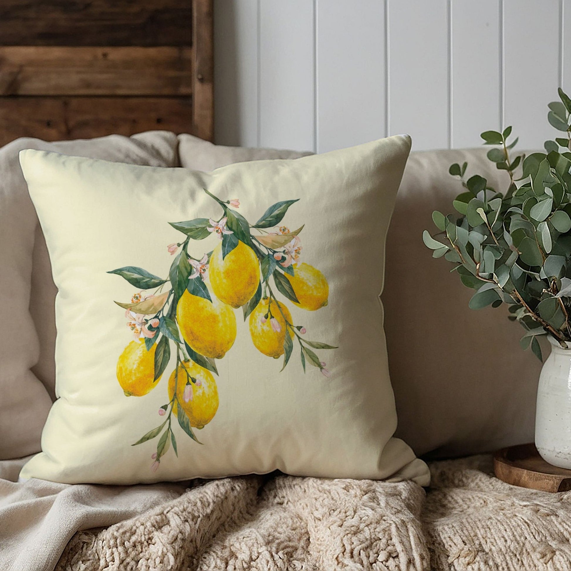 Oreiller et housse de coussin aquarelle citron - SUMMER24PLW11