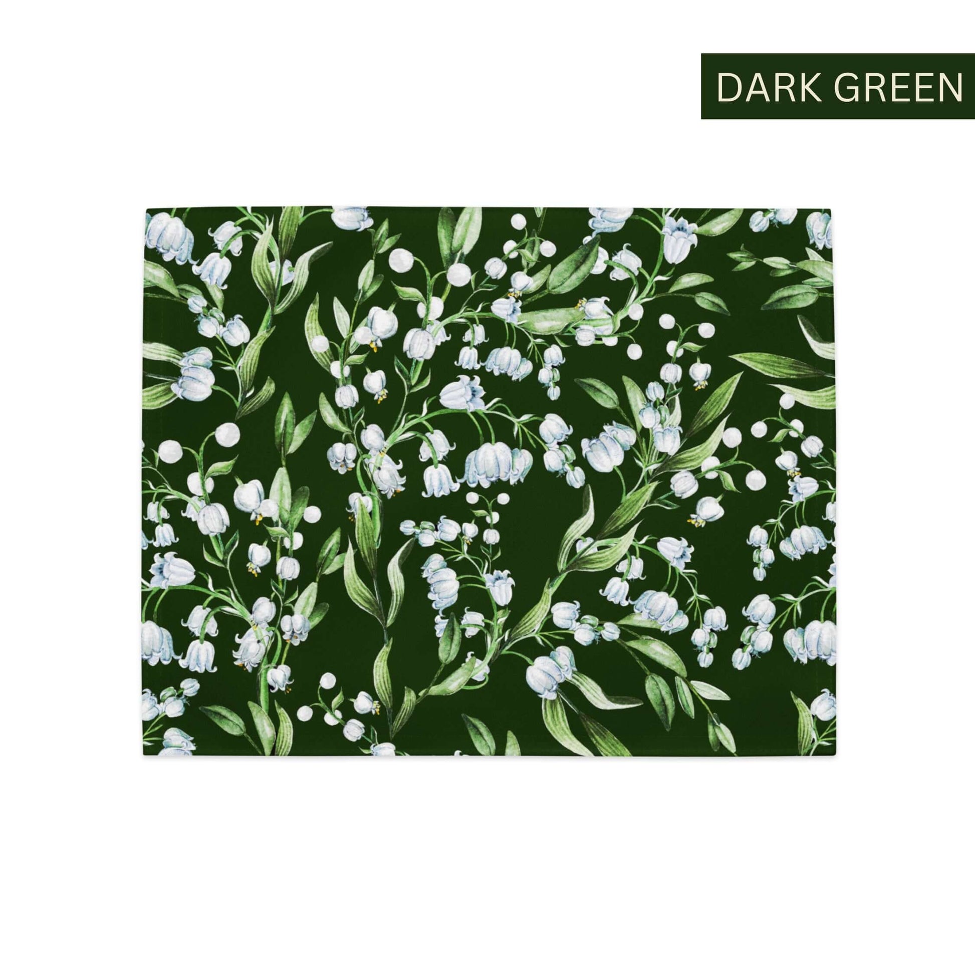 Lily Of The Valley PLACEMAT Set in Dark Green featuring hand-illustrated floral design.